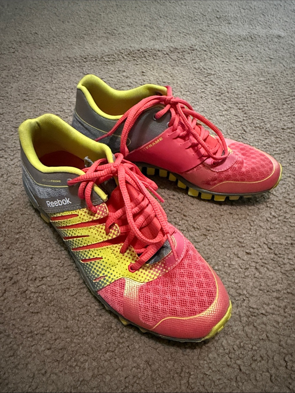 Reebok Women Coral Pink and Bright Yellow Athletic Trainers